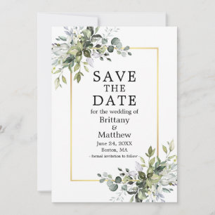 Gold Frame Watercolor Botanical Greenery Save The Date