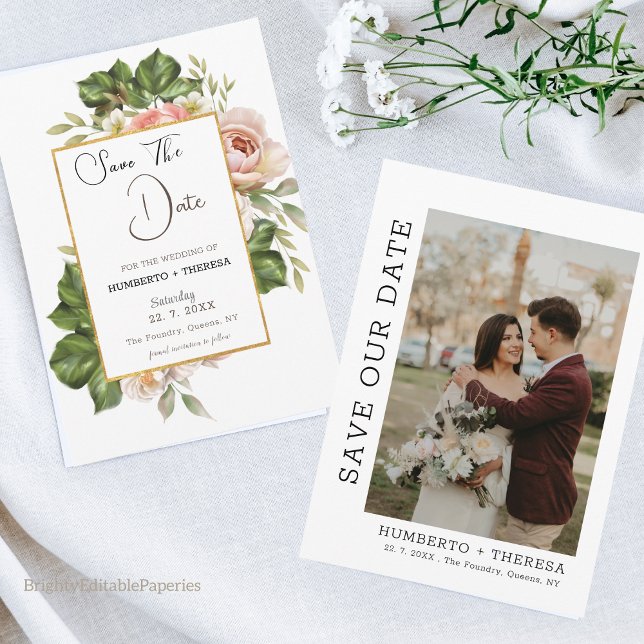 Gold Frame Wedding Save The Date Template (We’re excited to share our love story with you!)