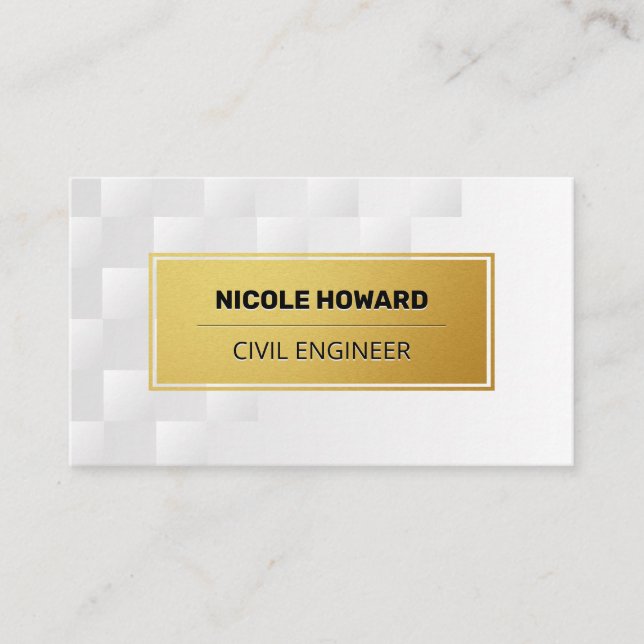 Gold Frame | White Geometric Squares Business Card (Front)