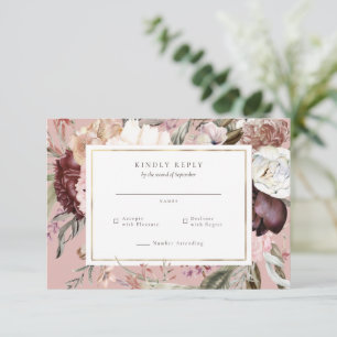 Gold Frame Wildflower Wedding RSVP Reply Card