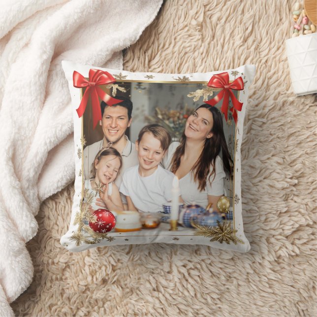 Gold  Frame with custom Photo Family new year 2026 Throw Pillow (Blanket)