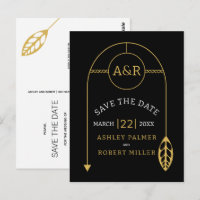 Gold frame with leaf and initials Save the Date