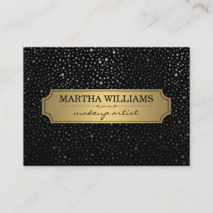 Gold Frame with Metallic Dots Pattern Black Business Card