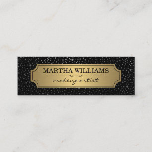 Gold Frame with Metallic Dots Pattern Black Mini Business Card