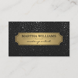 Gold Frame with Metallic Dots Pattern Grey Business Card