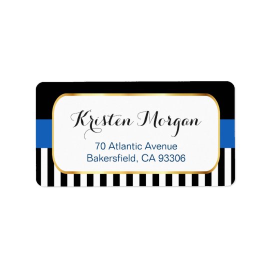 Gold Frame with Navy Blue Black White Stripes