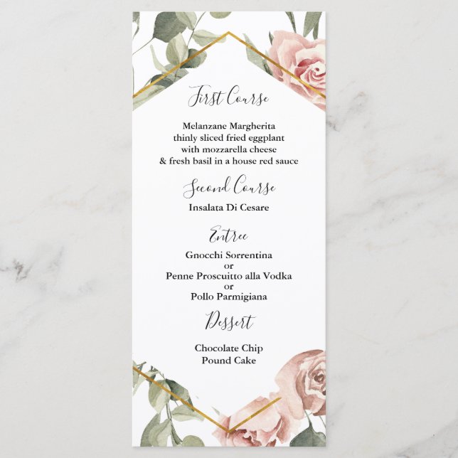 Gold frame with roses quinceañera Menu Template (Front)