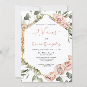 Gold frame with roses Quinceanera spanish Invitation