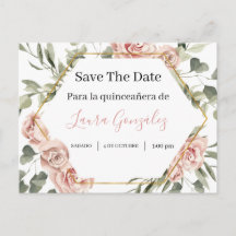 Gold frame with roses Save the Date quinceañera