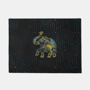 Gold Framed Elephant on Colourful Abalone decor Doormat