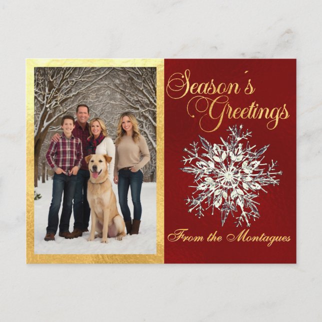 Gold Framed Photo & Crystal Snowflake Holiday Postcard (Front)