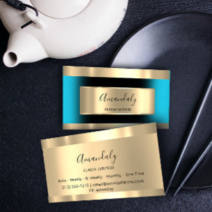 Gold Framed  Professional Black  Ocean Blue Modern Business Card
