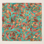 Gold Framed Red Gemstone  Paisley pattern on teal Scarf<br><div class="desc">Gold Framed Red Gemstone  Paisley pattern on teal</div>