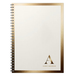 Gold Framed Simple Gold Monogram Ivory Off White Notebook