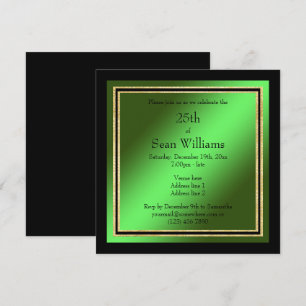 Gold Frames Green & Black Man's Birthday Invitation