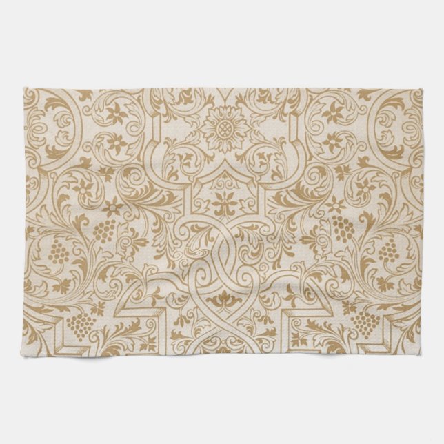 Gold Franco-Oriental Filigree Pattern Fancy Design Kitchen Towel (Horizontal)