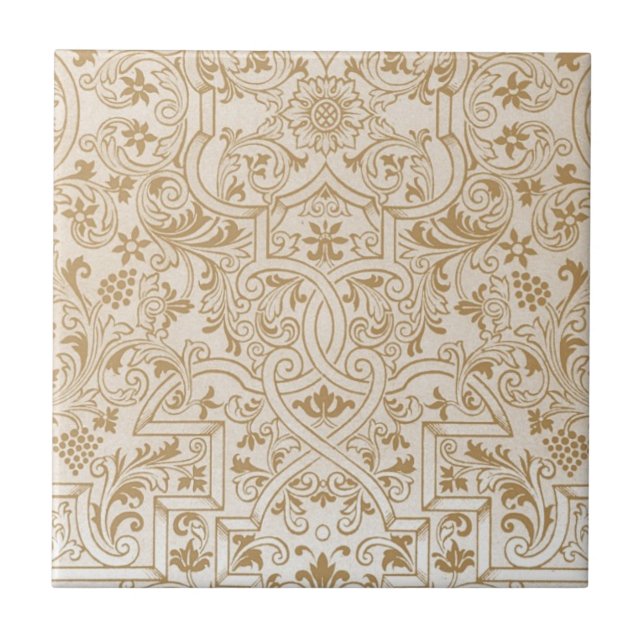 Gold Franco-Oriental Filigree Pattern Fancy Design Tile (Front)