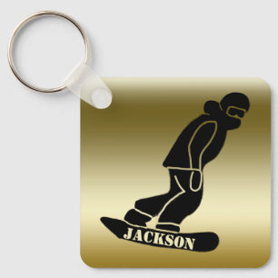 Gold Freeride Snowboarder Snowboarding Stencil Keychain
