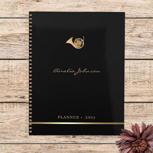 Gold French Horn Elegant Music 2026 Yearly Planner