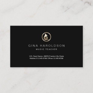 Gold French Horn Icon Music Teacher Business Card