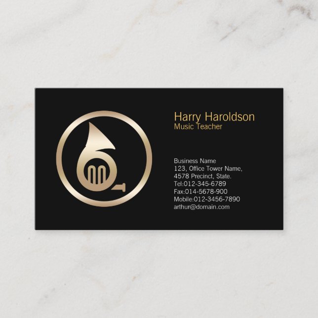 Gold French Horn Icon Musique Carte de visite ense (Devant)