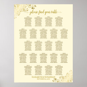 Gold Frills 22 Table Wedding Seating Chart Cream