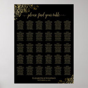 Gold Frills 30 Table Wedding Seating Chart Black