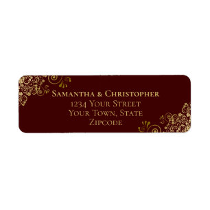 Gold Frills Auburn Brown Mariage Adresse de retour