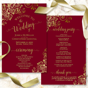Gold Frills Burgundy Maroon Programme de mariage b