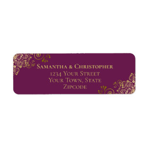 Gold Frills Cassis Purple Wedding Return Address
