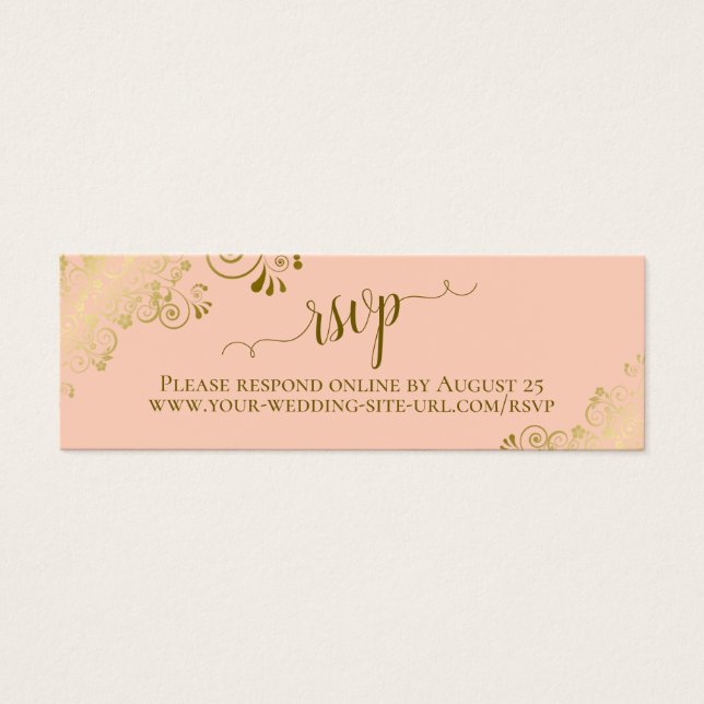 Gold Frills Coral Peach Wedding RSVP Carte en lign (Devant)