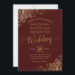 Gold Frills Elegant Auburn Brown Wedding Invitation<br><div class="desc">This beautiful wedding invitation features a simple yet elegant design with lacy script calligraphy on a dark auburn brown,  chocolate or cinnamon coloured background and frilly gold faux foil filigree in the corners. The wording is formal,  but the layout is modern and stylish.</div>