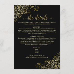 Gold Frills Elegant Black Wedding Details Enclosure Card