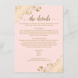 Gold Frills Elegant Blush Pink Wedding Details Enclosure Card