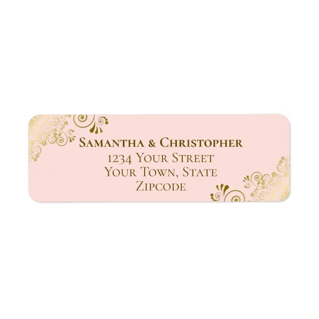 Gold Frills Elegant Pink Wedding Return Address (Front)