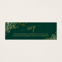 Gold Frills Emerald Green Wedding RSVP Online Card