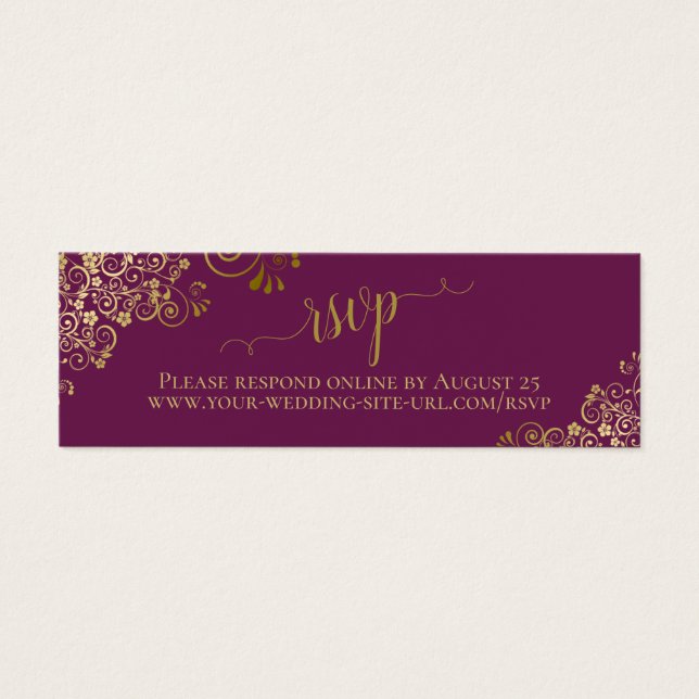 Gold Frills Magenta Plum Wedding RSVP Online Card (Front)