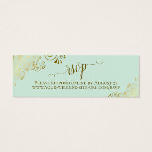 Gold Frills Mint Green Wedding RSVP Online Card