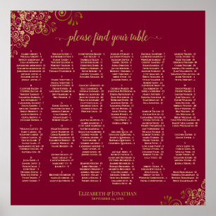 Gold Frills on Burgundy Alphabetical Seating Chart