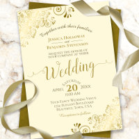 Gold Frills on Cream Elegant Calligraphy Wedding