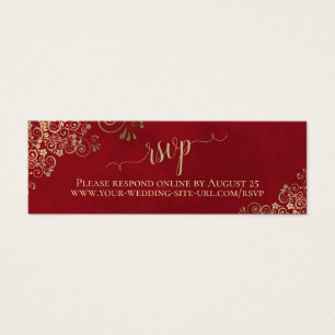 Gold Frills on Lush Red Wedding RSVP Online Card