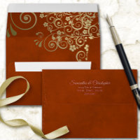 Gold Frills on Marbled Rust Orange Elegant Wedding