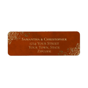 Gold Frills on Rust Orange Wedding Return Address