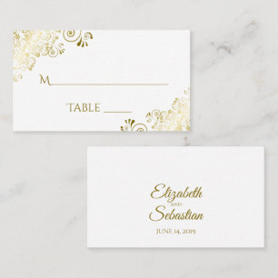 Gold Frills on White Elegant Wedding Escort Card