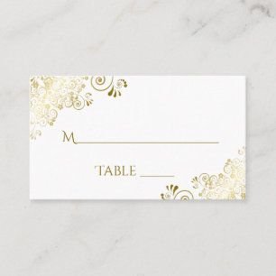 Gold Frills on White Elegant Wedding Escort Card