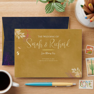 Gold Front Navy Back Velvet Luxury Wedding Envelope