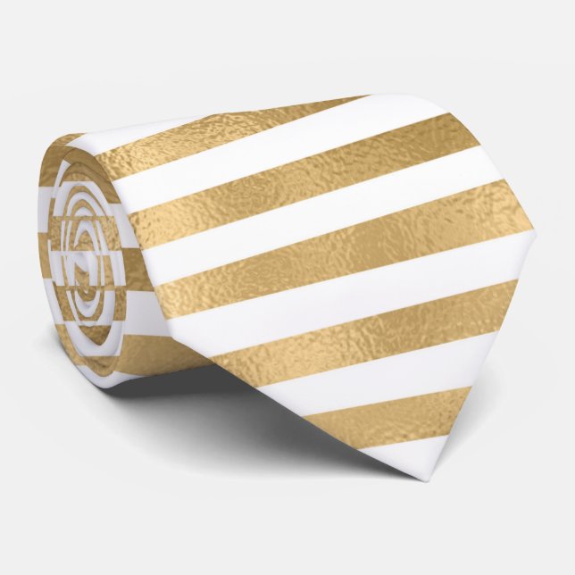 Gold Frozen Arrière - plan White Stripes Cravate (Roulé)