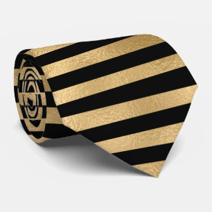 Gold Frozen Background Black Stripes Tie