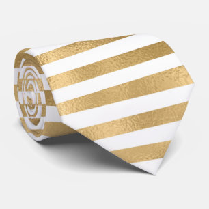 Gold Frozen Background White Stripes Neck Tie