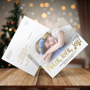 Gold Fun Peace Love Joie Photo Carte Postale moder